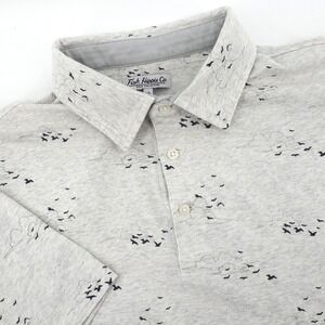 Fish Hippie Co Polo Collection Shirt Gray Bird Cloud Print Mens XL